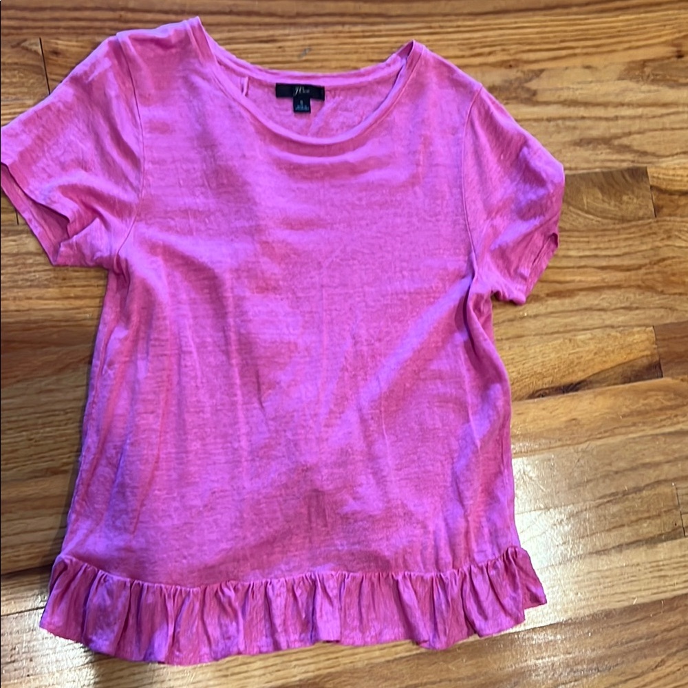 J. Crew Pink Short Sleeve Tee with Ruffle Hem and Ruffle Back